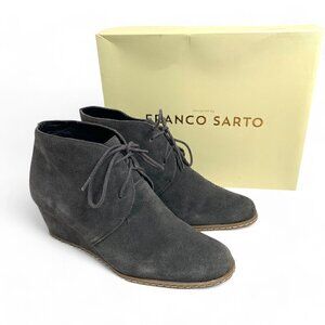 Franco Sarto Wedge Heel Shooties Gray Suede Leather Size 9 Ankle Boots 2.5" Heel